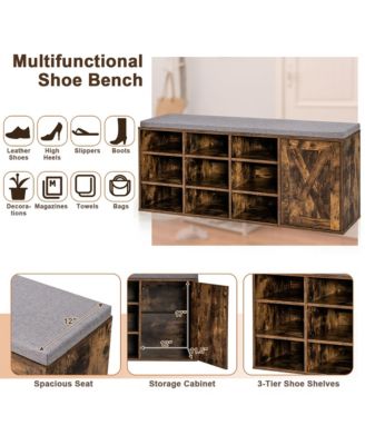 Shoe Bench w/Padded Cushion 9-cube Adjustable Storage Shoe Rack