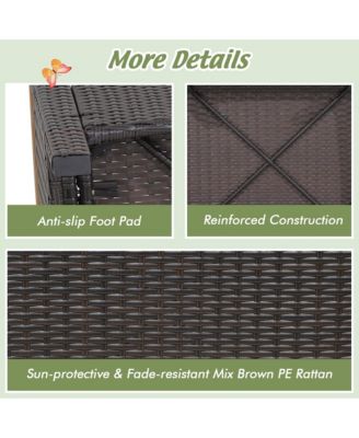 Set of 2 Patio Rattan Ottoman Footrest Cushions Wooden Handle