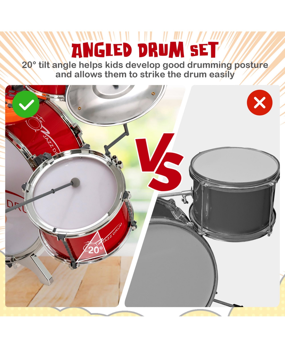 Jazz Drum Set for Toddler Kids Educational Toy w/Keyboard Cymbal