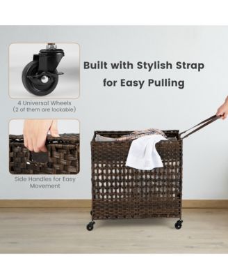 110L Laundry Hamper w/Wheels Clothes Basket w/Lid and Handle and 2 Liner Bags