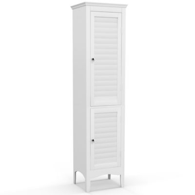 Tall Bathroom Floor Cabinet Narrow Linen Tower with 2 Doors & Adjustable Shelf