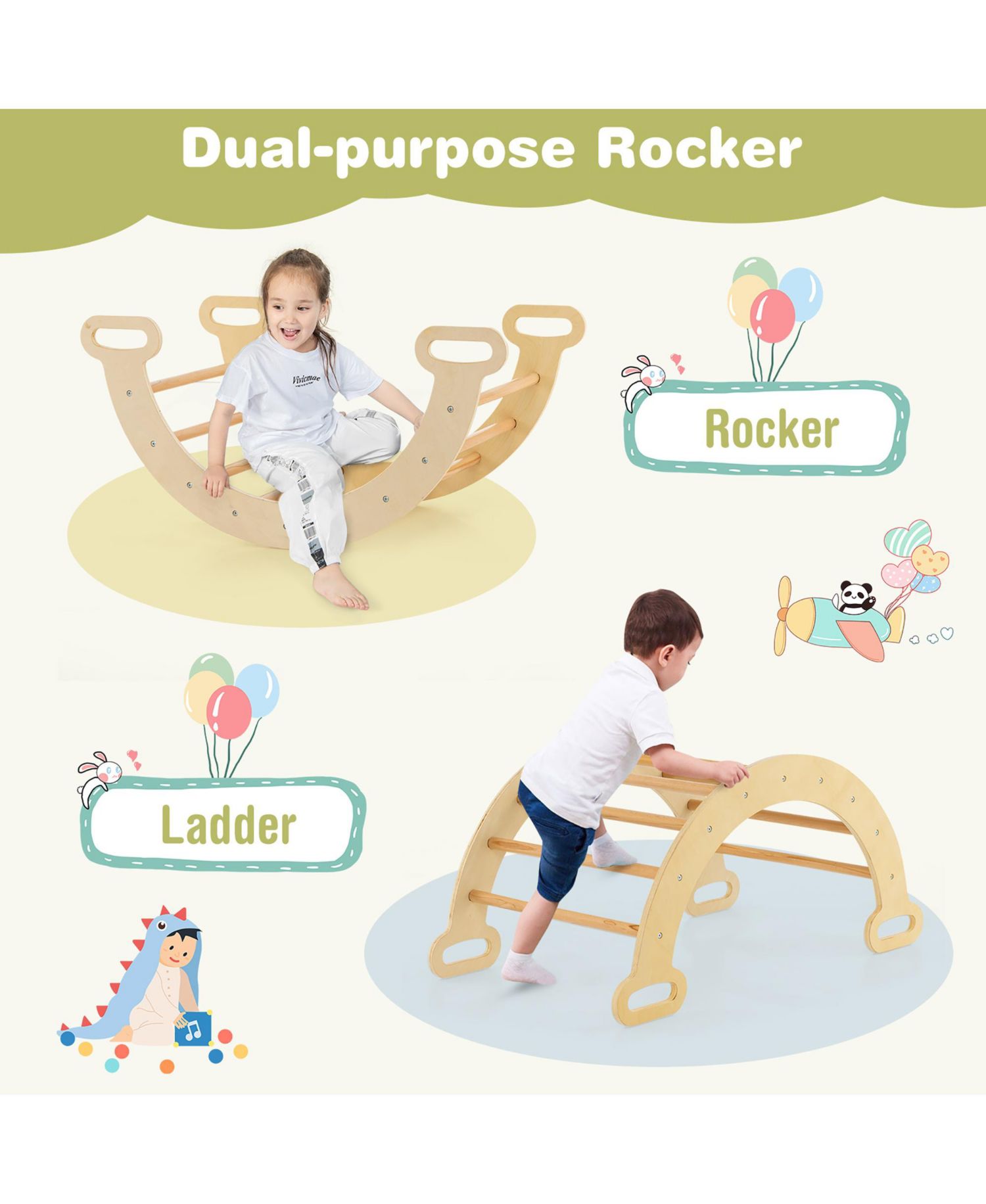Toddler 3-in-1 Montessori Climbing Triangle, Climbing Arch and Ramp, 3-Piece Set