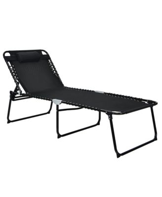 Folding Lounge Chaise Chair 4 Position Patio Recliner w/Pillow Sunbathe Chair