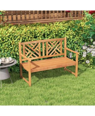 Patio Acacia Wood 2-Person Slatted Bench Outdoor Loveseat Chair Garden