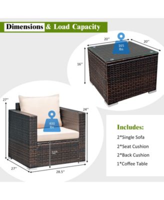 3PCS Patio Rattan Outdoor Furniture Set w/ Cushioned Sofa Coffee Table