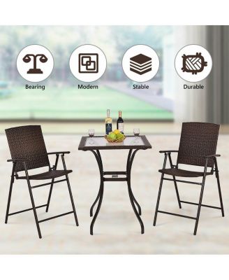 Outdoor Patio Rattan Wicker Bar Square Table Glass Top Yard