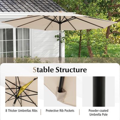 10FT Patio Umbrella 6 Ribs Market Steel Tilt W/Crank Outdoor Garden