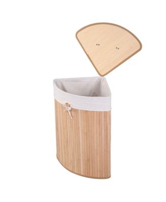 Corner Bamboo Hamper Laundry Basket Washing Cloth Bin Storage Bag Lid