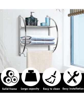 2 Tier Wall Mount Shower Organizer Toilet Bathroom Storage Rack Holder Towel Bar