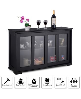 Storage Cabinet Sideboard Buffet Cupboard Glass Sliding Door
