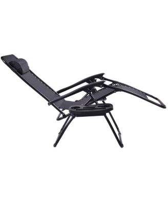2 PCS Folding Zero Gravity Reclining Lounge Chairs Beach Patio with Utility Tray