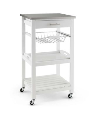 Stainless Steel Top Compact Rolling Kitchen Cart with Basket and Storage