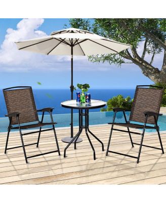3PC Bistro Patio Garden Furniture Set 2 Folding Chairs Glass Table Top Steel