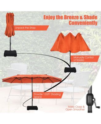 15FT Double-Sided Twin Patio Umbrella Sun Shade Outdoor Crank Market Base