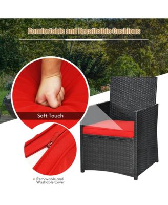 3PCS Patio Rattan Furniture Set Cushion Sofa Armrest Garden Deck