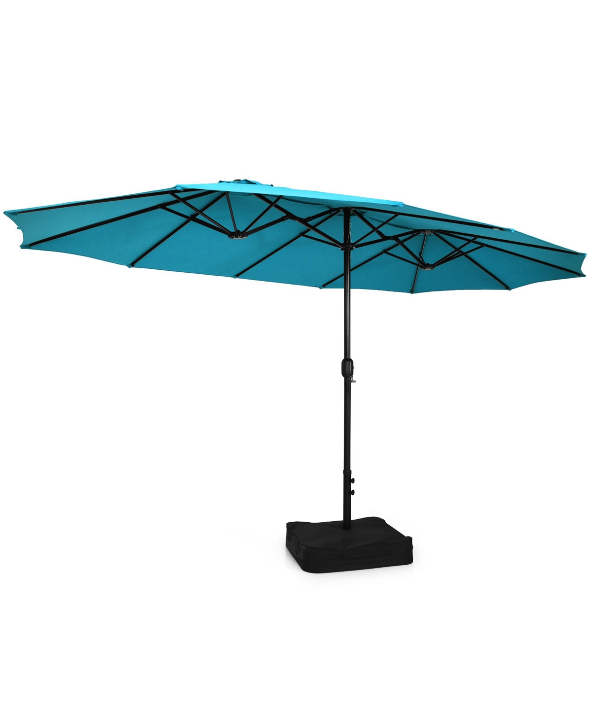 Costway 15FT Double-Sided Twin Patio Umbrella Outdoor Market W/ Crank & Base -Aqua