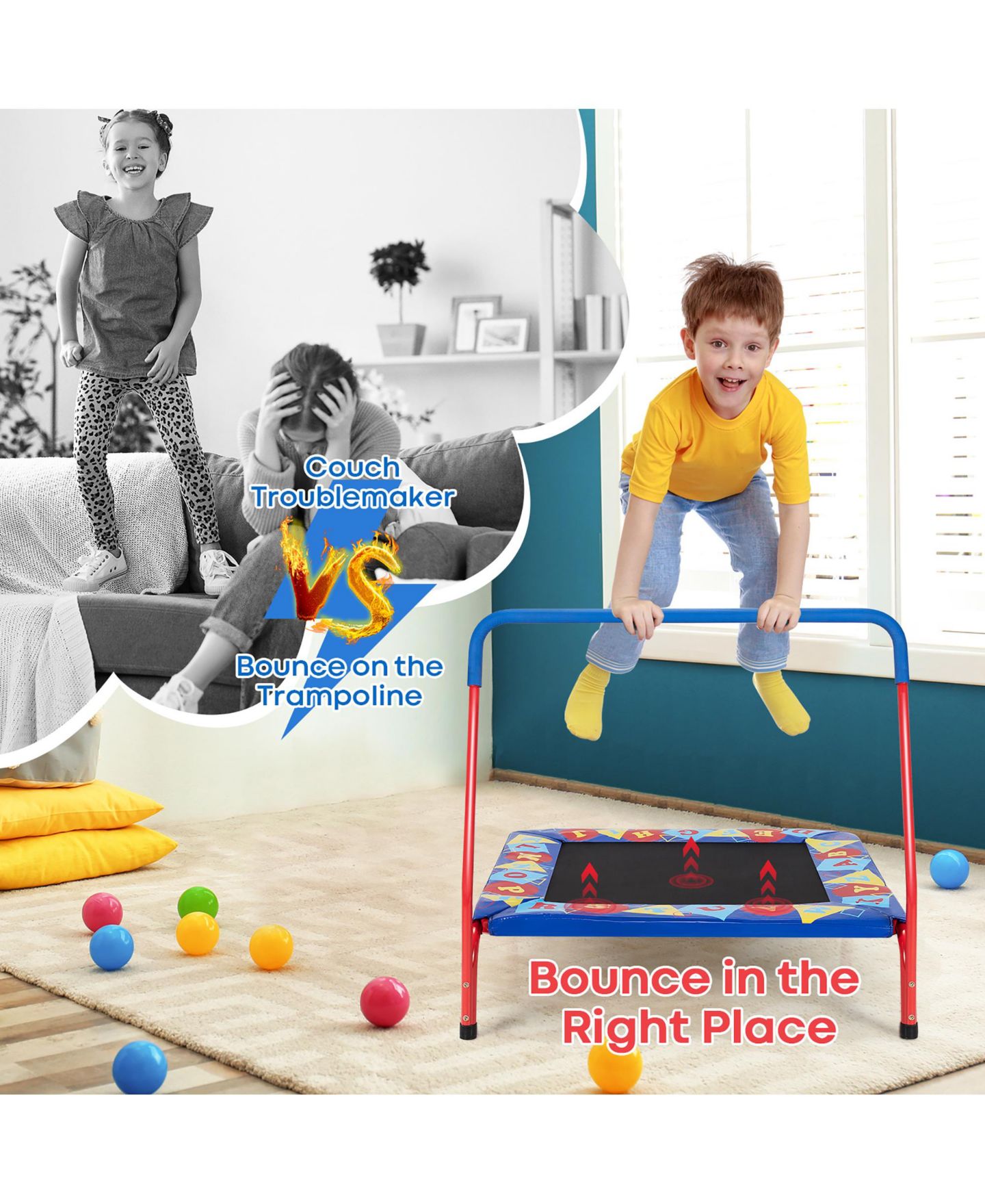 Детская игрушка Costway 36" Kids Square Trampoline Indoor Outdoor Rebounder, цвет: Синий — фото 5