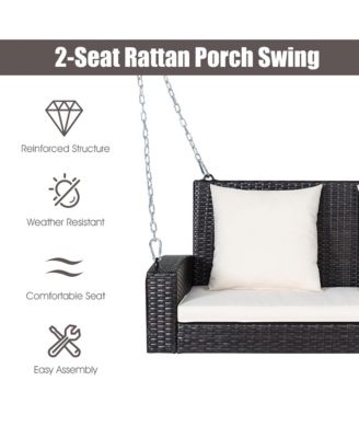 2-Person Patio Rattan Hanging Porch Swing Bench Chair Cushion