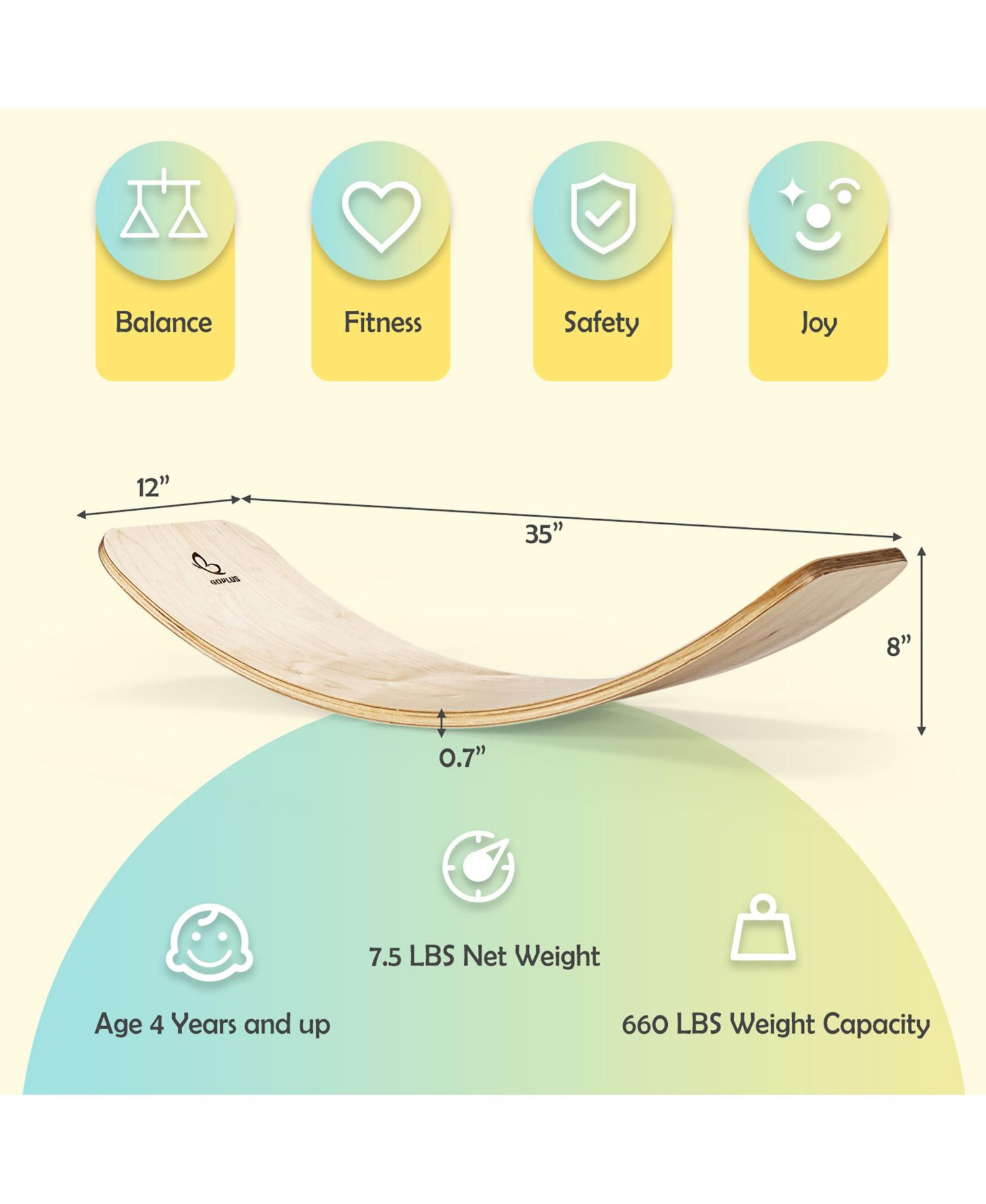 Wooden Wobble Balance Board Kids Adult 35'' Rocker Toy Support 660LBS