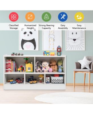 Kids 2-Shelf Bookcase 5-Cube Wood Toy Storage Cabinet Organizer