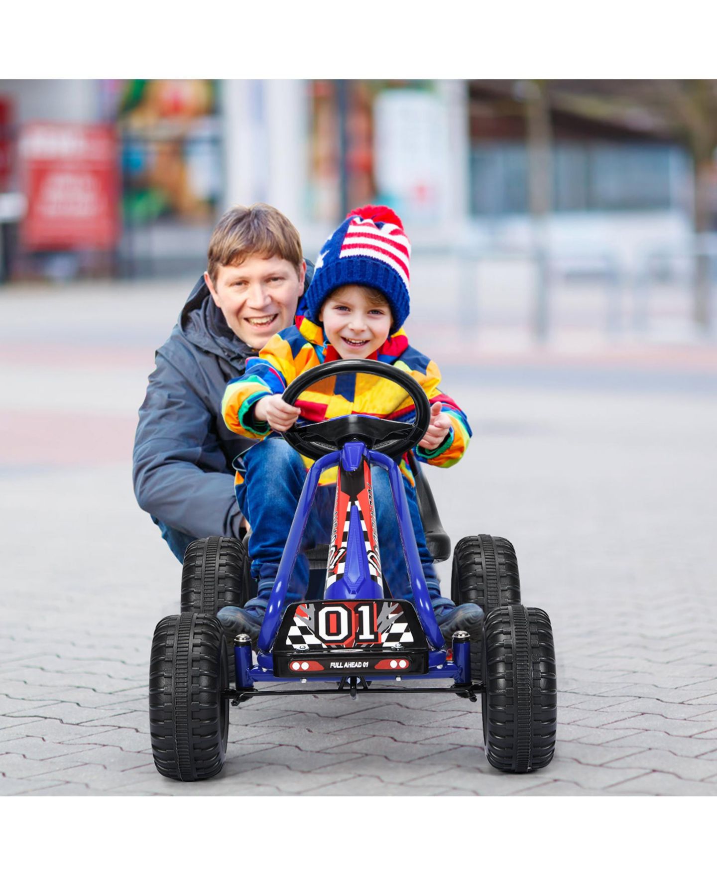 Детская игрушка Costway Pedal-Powered Go Kart with Adjustable Seat & Hand Brake, 66 lbs. Capacity, Ages 3-7, цвет: Синий — фото 10