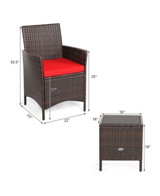 3PCS Patio Rattan Furniture Set Cushioned Sofa Glass Tabletop Deck