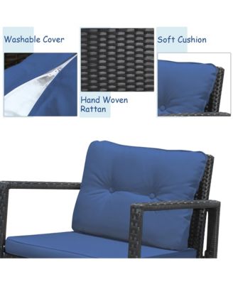 3PC Patio Rattan Conversation Set Rocking Chair Cushioned