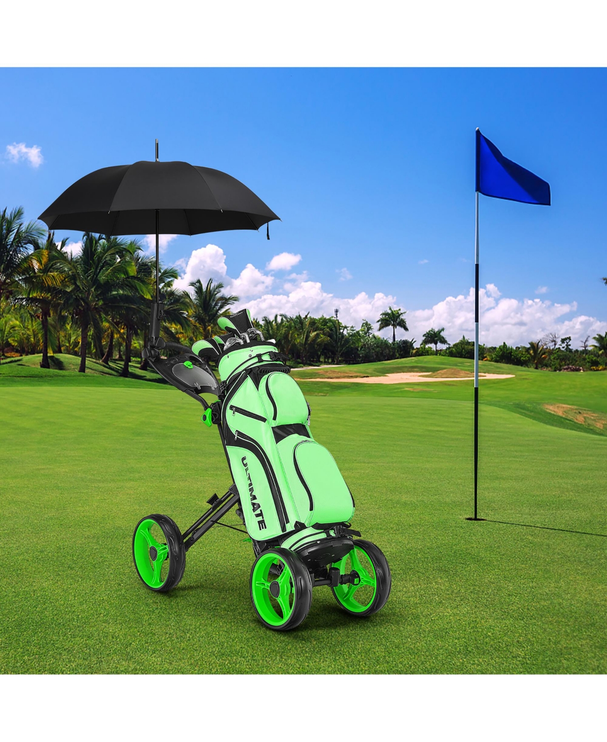 Costway Folding 4 Wheels Golf Push Cart W/Brake Scoreboard Adjustable Handle