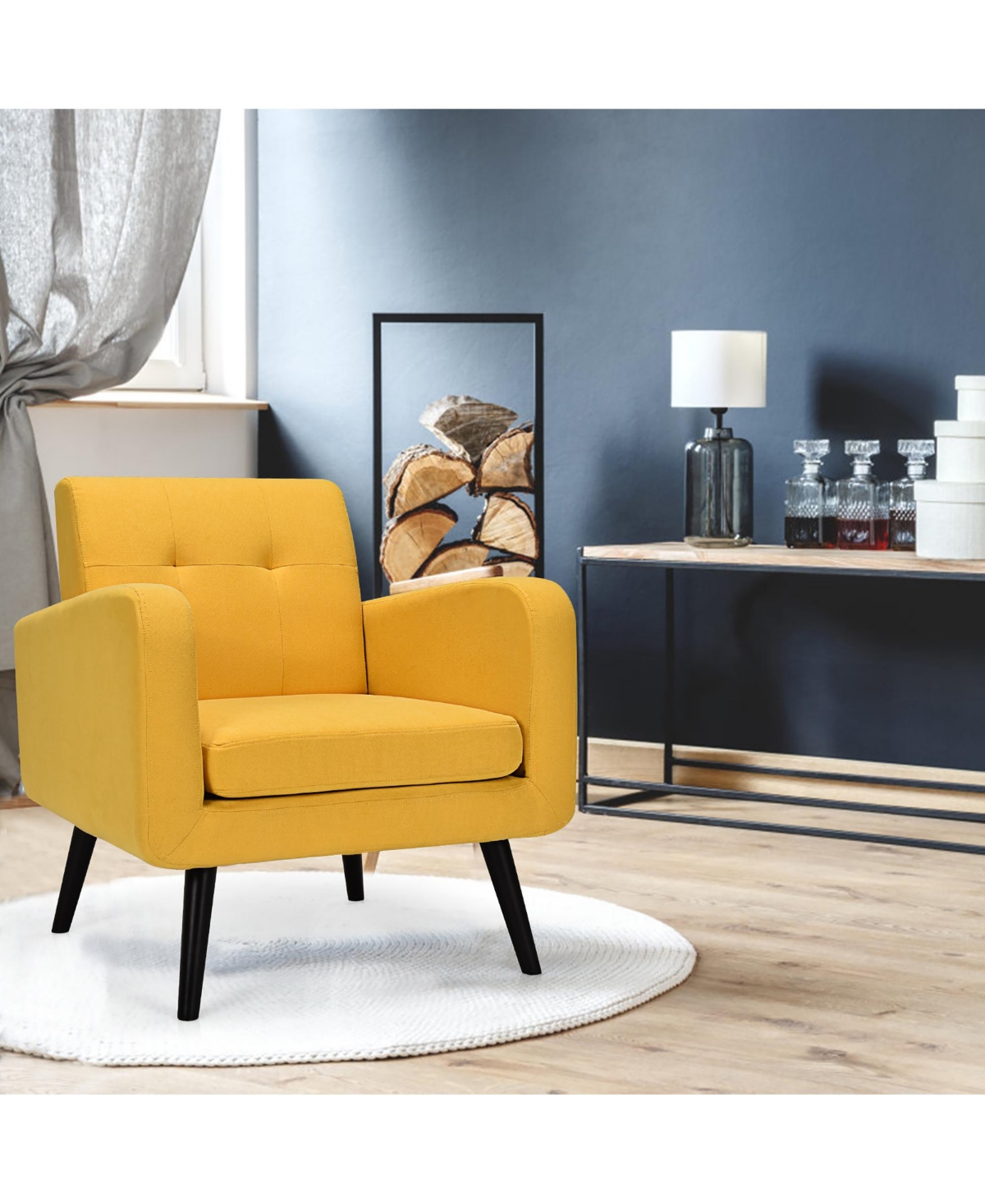 Costway Mid Century Accent Chair Fabric Arm Chair Single Sofa