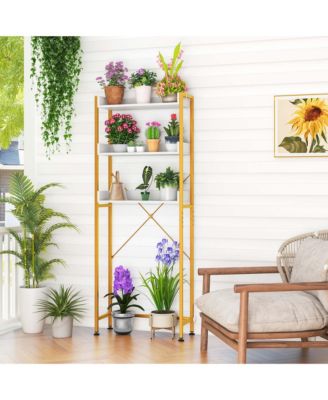 3-Tier Over-The-Toilet Bathroom Shelf Metal Frame Space Saver Rack with 4 Hooks