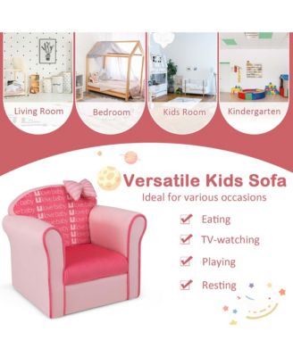 Single Piece Solid Wood Kids Cute Pink Bow Sofa Children Couch Toddler Upholstered Armchair