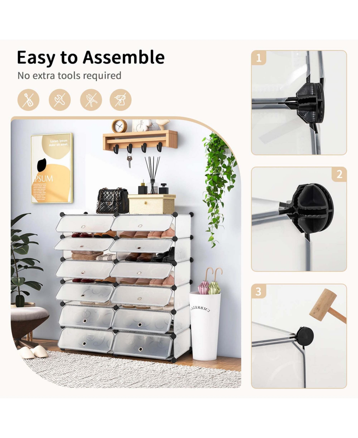 Costway Shoe Rack 12-Cube Diy Plastic Shoe Cabinet Multi Use Modular Closet Shelf