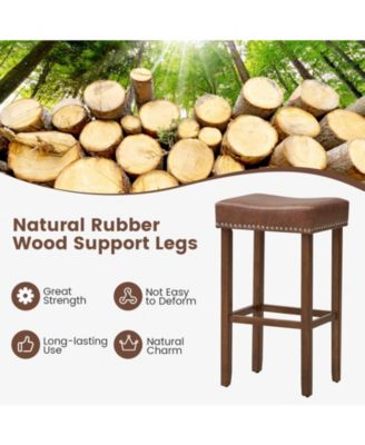 29.5" Wood Frame PU Leather Upholstered Bar Stools Set of 2 with Footrests