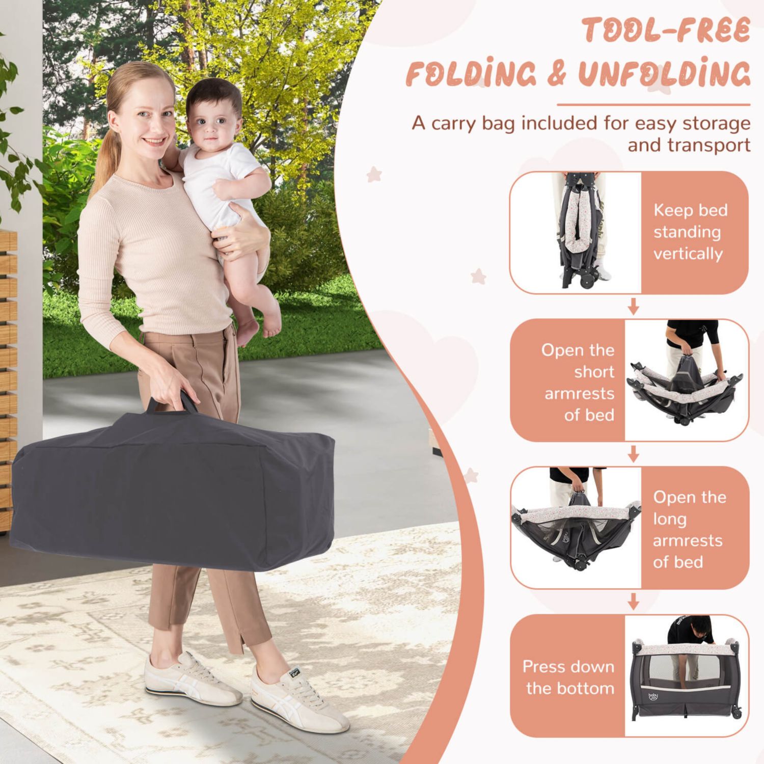 Pack Play Baby Diaper Changing Table 4 in 1 Foldable with Mattress
