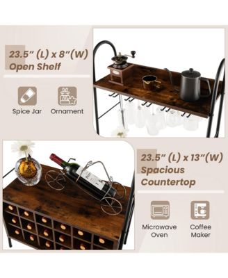 Industrial Rack Freestanding Bottle Holder with Stemware Holder & Open Shelves