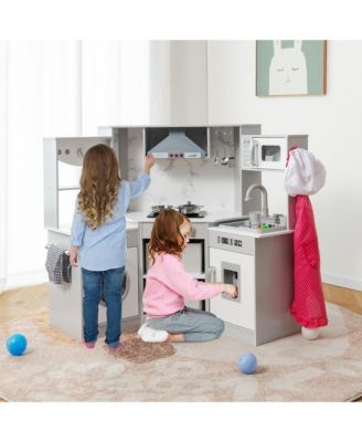 Wooden Kids Play Corner Kitchen with Realistic Lights & Sounds Lighted Range Hood