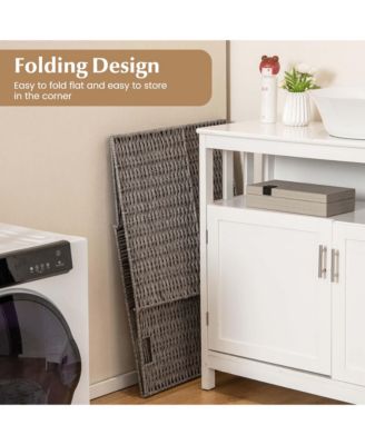 Hand-woven Rattan Laundry Hamper with Lid Removable Liner Bag 29-Gallon 2-Section