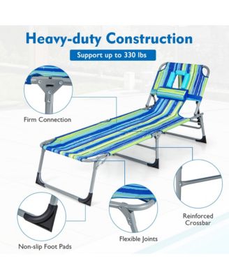 2 PCS Outdoor Beach Lounge Chair Folding Chaise Lounge with Pillow