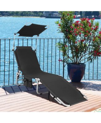 2 PCS Foldable Sun Shading Lounge Chair Adjustable Beach Sunbathing Recliner