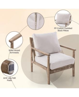 Modern Accent Chair with Solid Rubber Wood Armrests Cotton Linen Fabric Covers