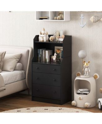 3-Drawer Dresser 44" Tall Wood Storage Organizer Chest with 2 Open Shelves