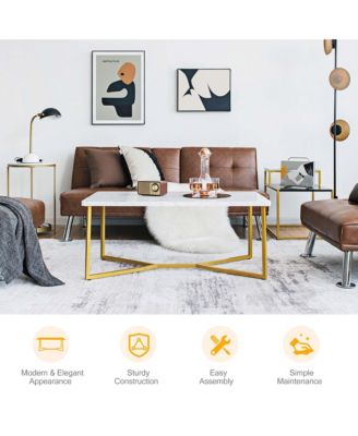 Modern Coffee Table with Faux Marble Tabletop & Golden Y-shaped Legs Foot Pads