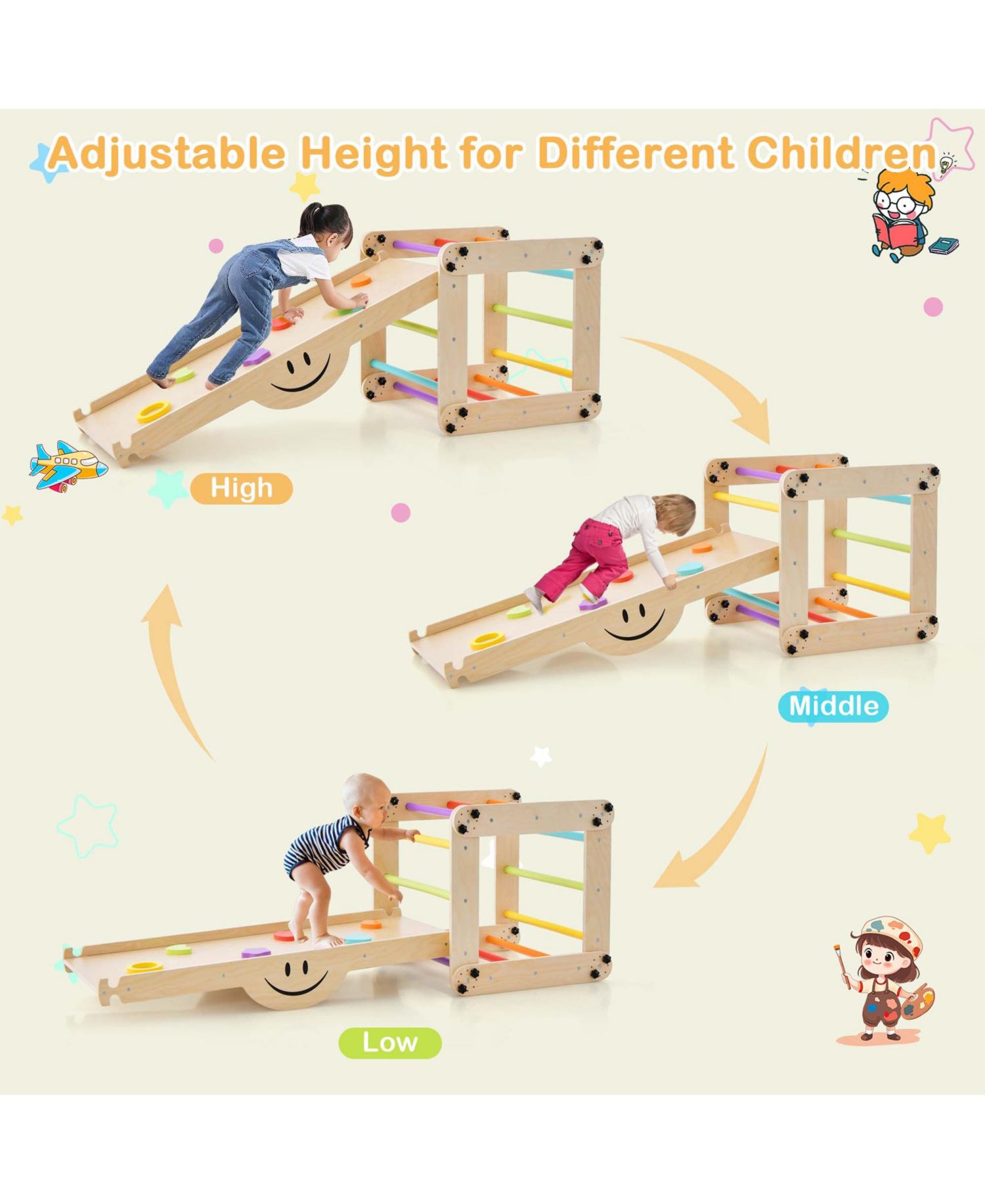 Montessori Wooden Reversible Ramp Climber and Ramp, 2-Piece Set