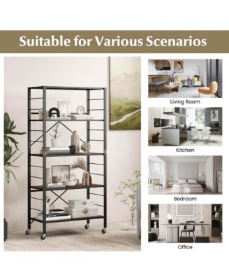 5-Tier Folding Shelf Free DIY Design Shelving Unit with 4 Universal Wheels Kitchen