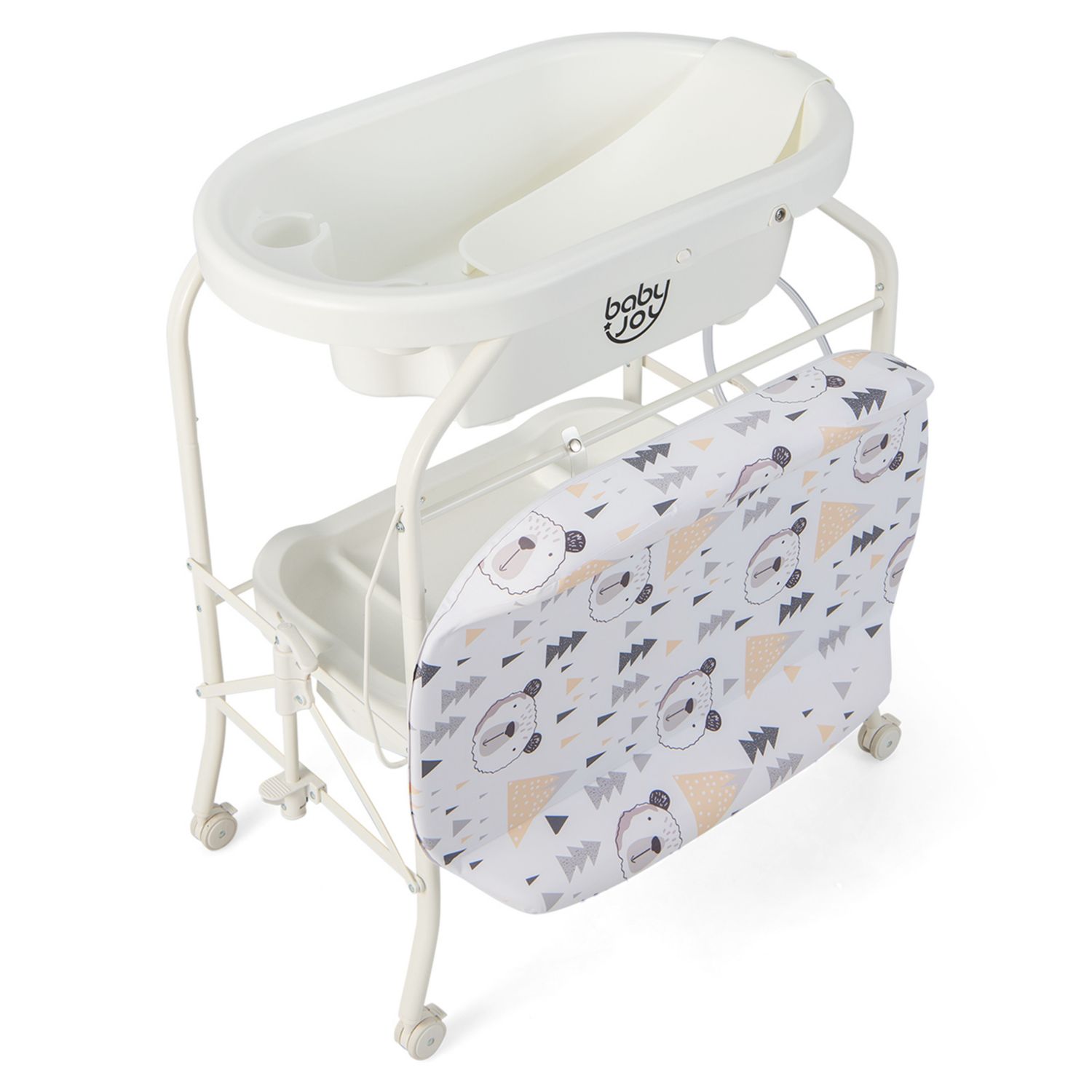 Baby Changing Table with Bathtub, Folding Diaper Station with Wheels