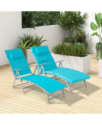 Outdoor Folding Chaise Lounge Chair Recliner Cushion Pillow Adjustable