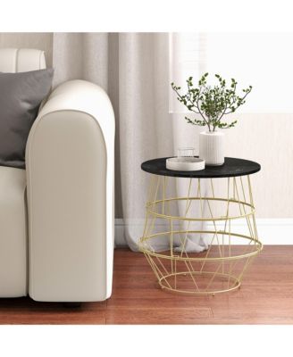 Round Side End Coffee Sofa Table Nightstand with Storage Space Removable Top