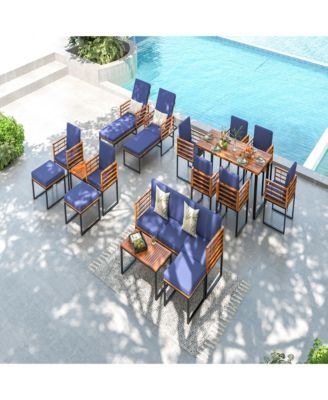 5pcs Patio Acacia Wood Cushioned Chair Ottoman Table Furniture Set Outdoor