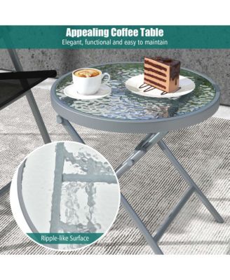 3pcs Patio Folding Table Chair Set Extra-Large Seat Metal Frame Portable Outdoor