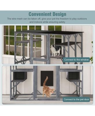 Large Wooden Cat House 71'' Indoor Outdoor Weatherproof Catio Kitten Enclosure